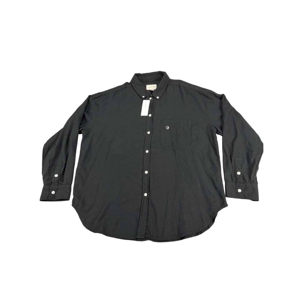 American Eagle Mens Black Button Down Shirt Long Sleeve Cotton Viscose Medium